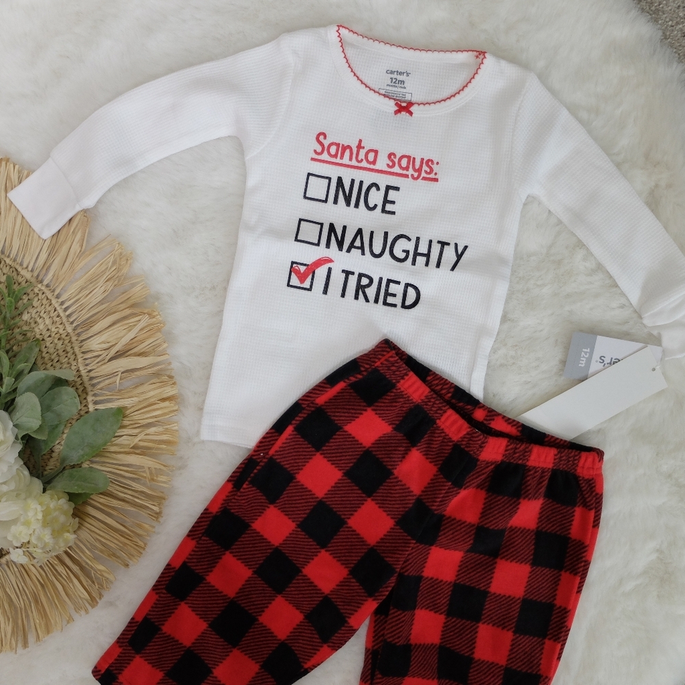Carter's Girl's Christmas Naughty/Nice Pajama Set 12M NWT